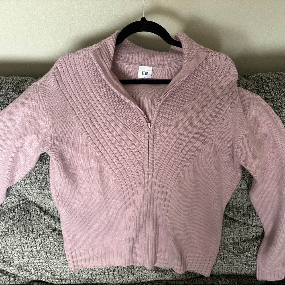 CAbi Pink Cowl Neck Sweater with Ribbed Detailing
